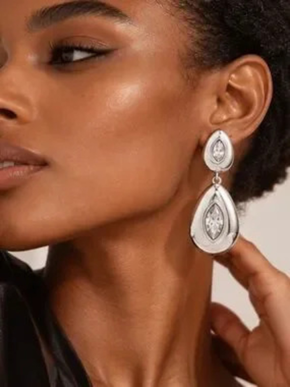 Modern Silver Teardrop Crystal Drop Earrings
